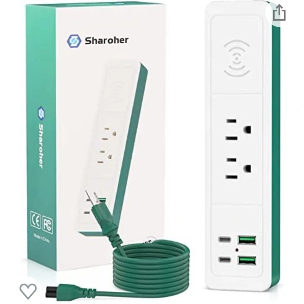 Sharoher Power Strip with 10W Fast Wireless Charging,2 Outlets,2 USB Ports